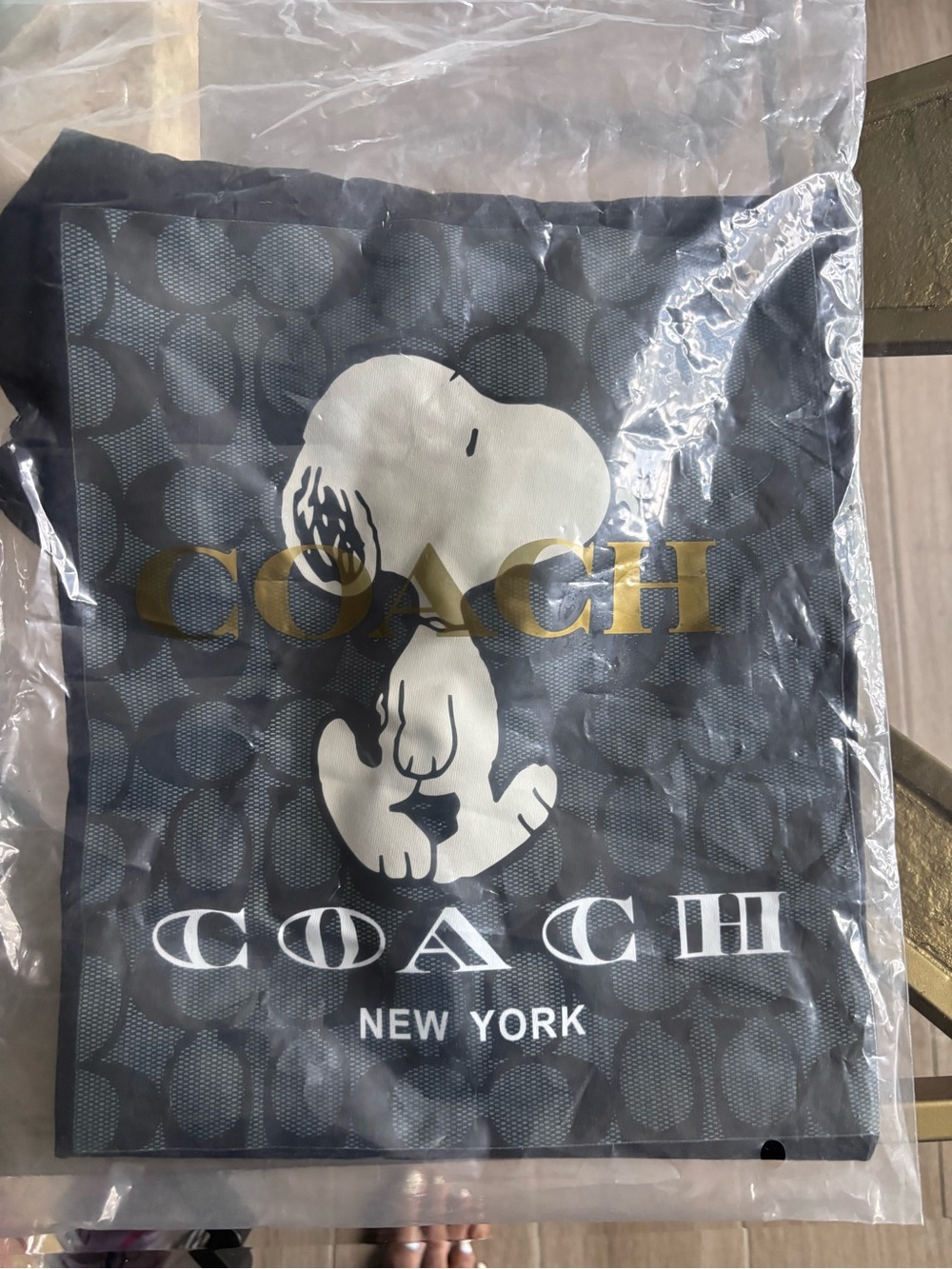Source Unknown Coach Pattern Tote with White Snoopy and Gold Logo
